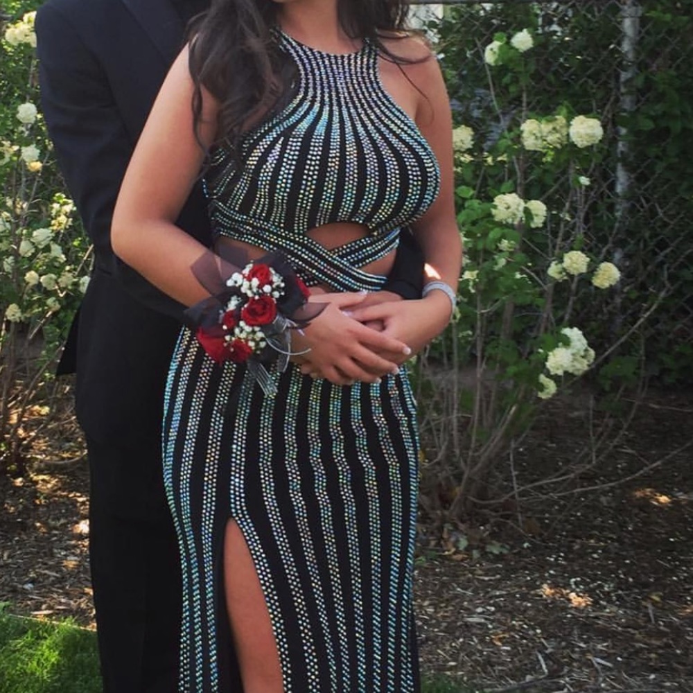 Black La Femme sparkly prom gown.